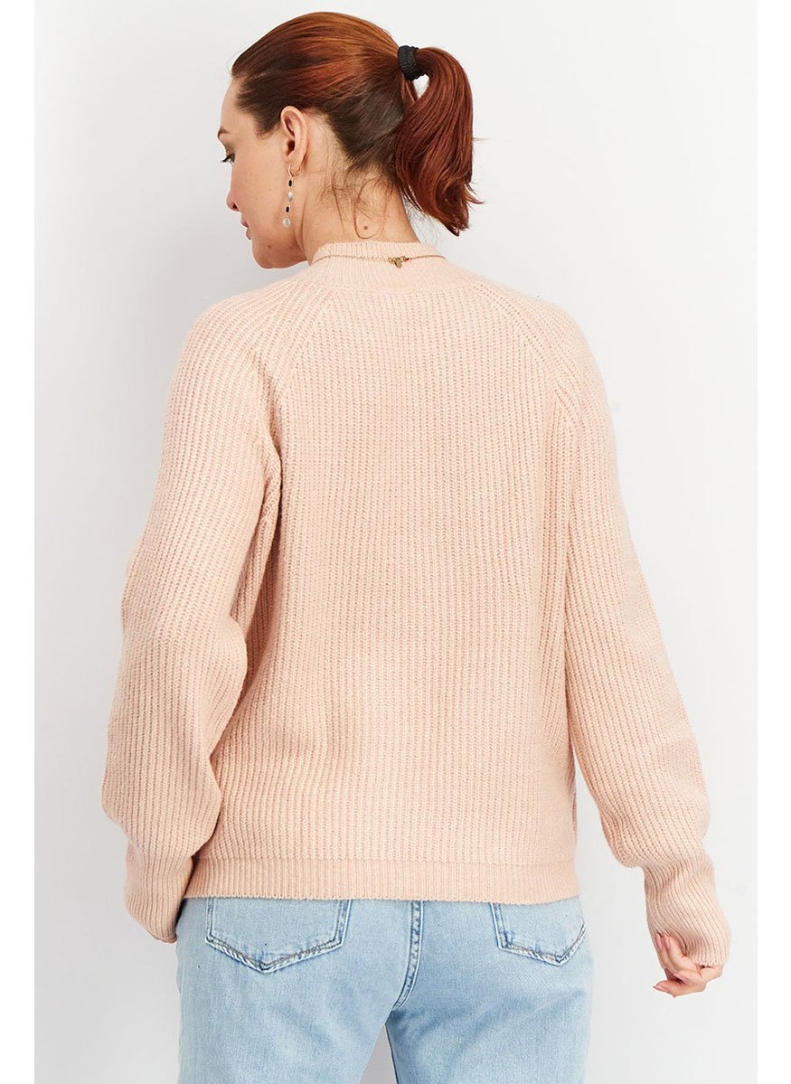 Tchibo Women Crew Neck Long Sleeves Knit Sweater, Pink  - Image 2