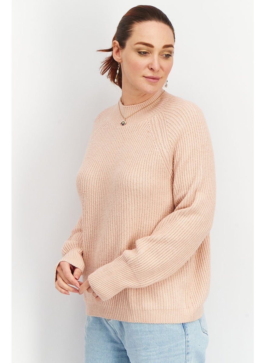 Tchibo Women Crew Neck Long Sleeves Knit Sweater, Pink  - Image 4