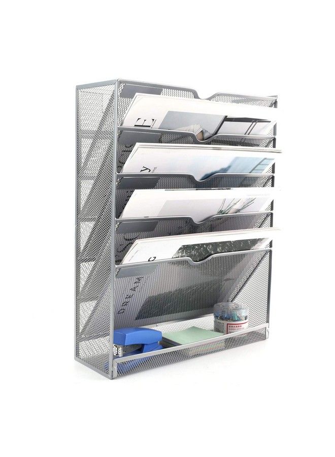 EasyPag Wall File Organizer Mesh 5 Tier Vertical Hanging File Folders Holder Rack For Office Homesilver - Image 2