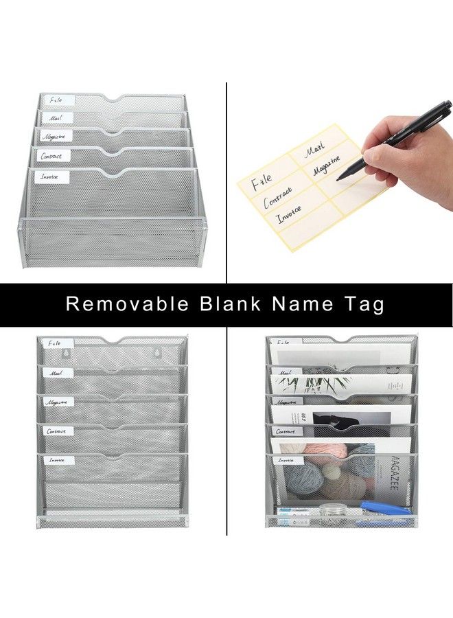 EasyPag Wall File Organizer Mesh 5 Tier Vertical Hanging File Folders Holder Rack For Office Homesilver - Image 4