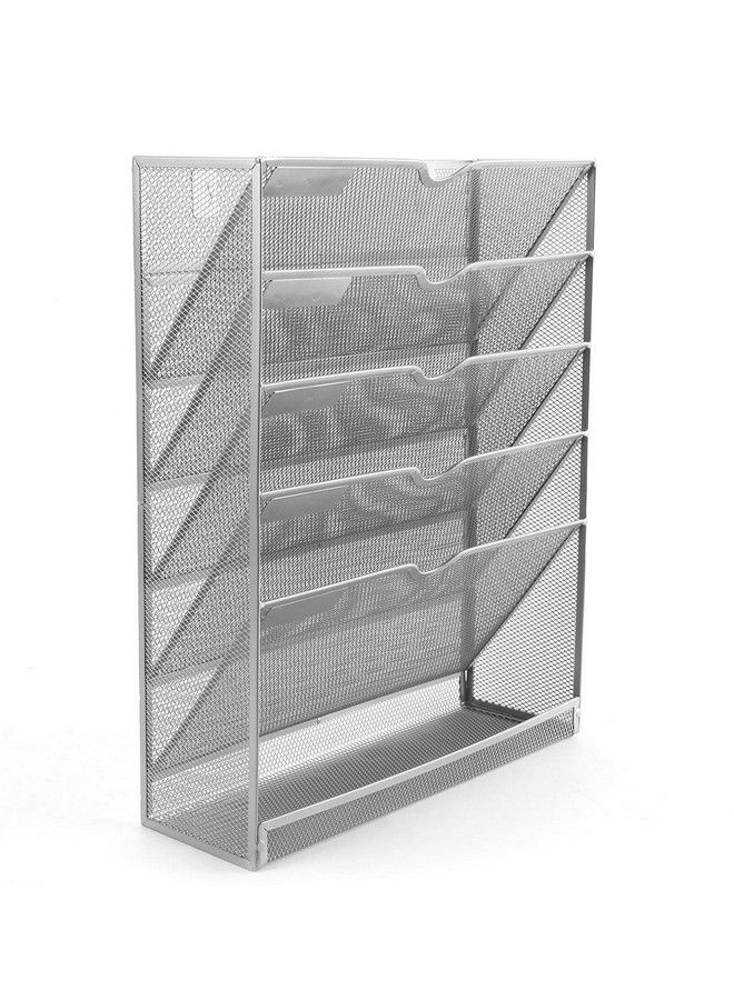 EasyPag Wall File Organizer Mesh 5 Tier Vertical Hanging File Folders Holder Rack For Office Homesilver - Image 3
