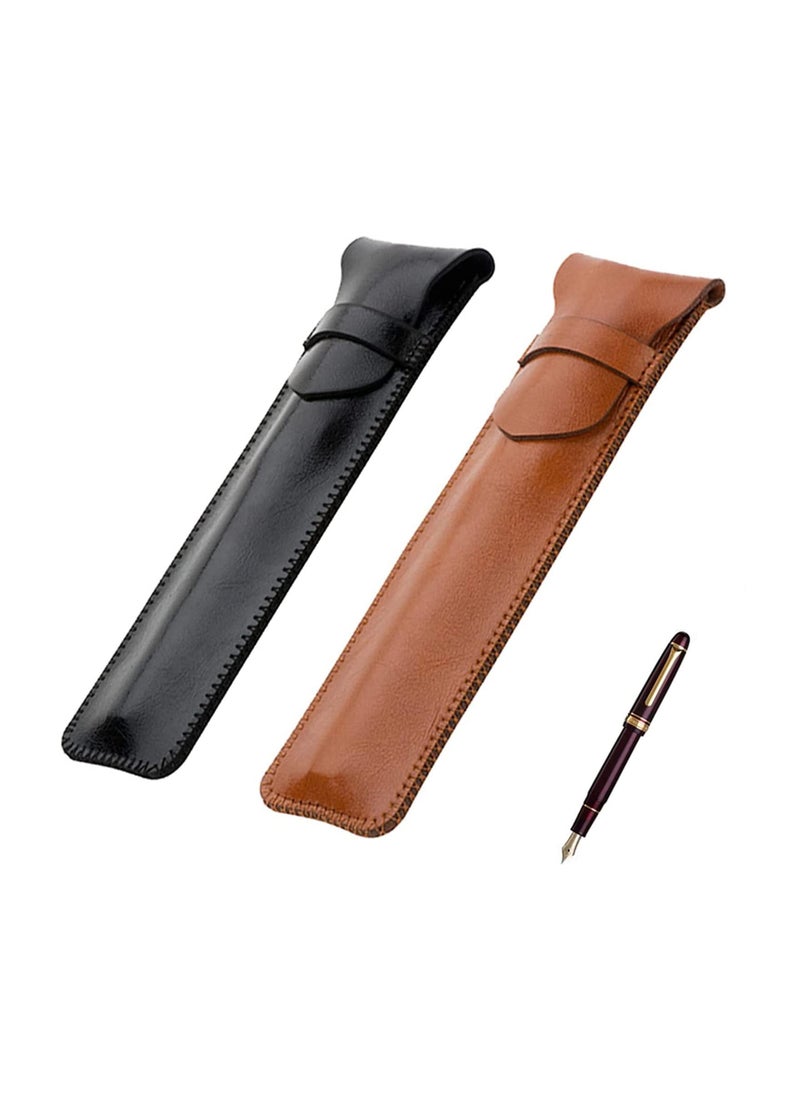 Excefore 2 Pcs Pen Case, PU Leather Pen Case, Handmade Pen Case, Protective Cover, for Pencils, Pens, Ballpoint Pens (Black and Brown)  - Image 1