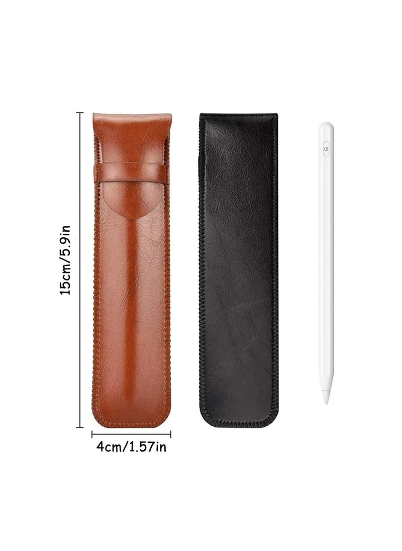 Excefore 2 Pcs Pen Case, PU Leather Pen Case, Handmade Pen Case, Protective Cover, for Pencils, Pens, Ballpoint Pens (Black and Brown)  - Image 5