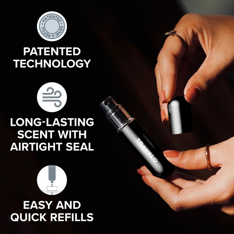 Travalo Classic HD Perfume Atomizer - Leak-Proof and TSA Approved for Air Travel - Reusable, Airtight, Easy-Fill Mini Pump Sprayer - Lightweight, Elegant Design w/Volume Window - Black 0.17oz - Image 2