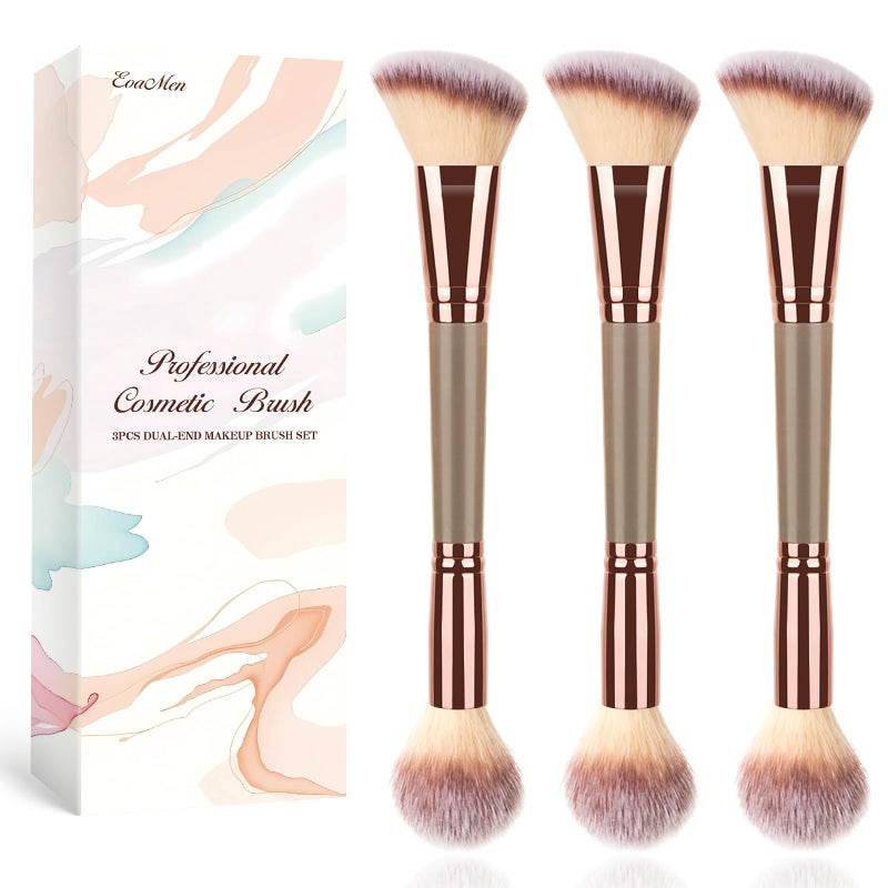 EoaMen 3PCS Angled Blush Brush, Double Ended Makeup Brush for Blush, Slant Brush for Contour and Highlighter, Perfect for Makeup with Powder - Image 1