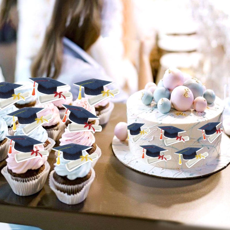 Ercadio 40 PCS Graduation Hat Edible Cupcake Toppers Class of 2025 Grad Cap Cupcake Drink Topper Picks for 2025 Graduation Theme Party Cake Decorations Supplies - Image 3
