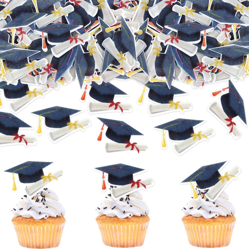 Ercadio 40 PCS Graduation Hat Edible Cupcake Toppers Class of 2025 Grad Cap Cupcake Drink Topper Picks for 2025 Graduation Theme Party Cake Decorations Supplies - Image 1