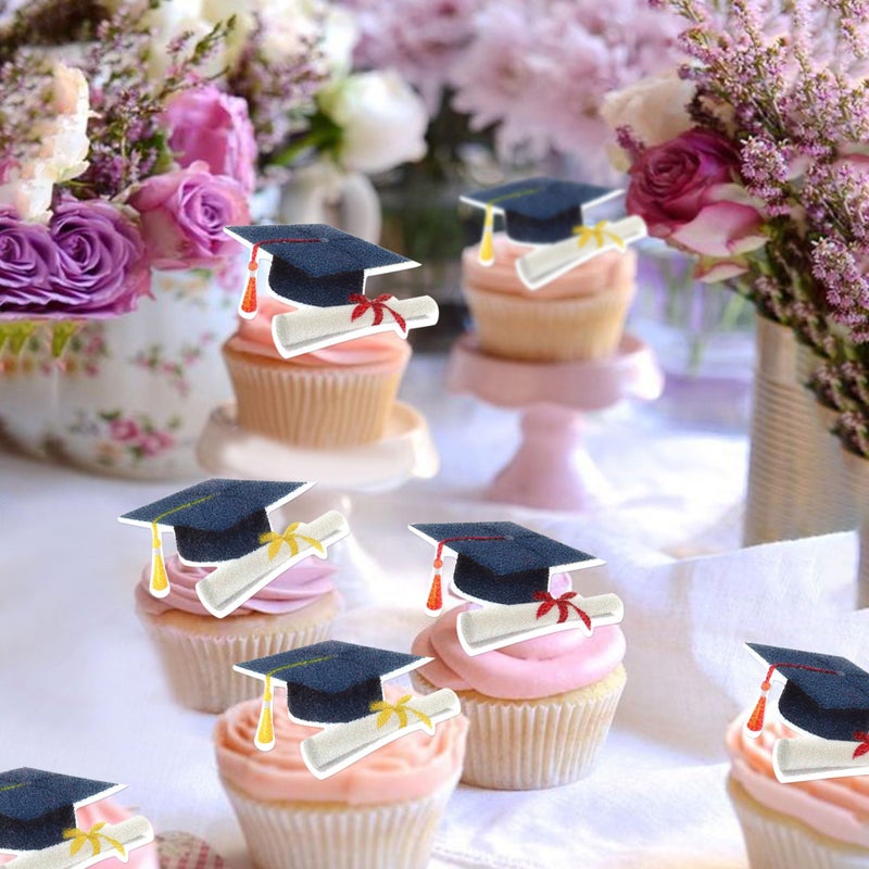 Ercadio 40 PCS Graduation Hat Edible Cupcake Toppers Class of 2025 Grad Cap Cupcake Drink Topper Picks for 2025 Graduation Theme Party Cake Decorations Supplies - Image 4
