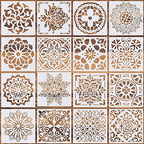 WSICSE 16 Pcs (6 x 6 Inch) Reusable Stencils, Mandala Stencils Mandala Dot Painting Templates Stencil for DIY Painting Art Scrapbook Xmas Decor - Image 1