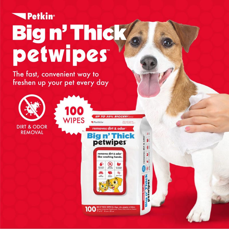Petkin Pet Wipes for Dogs and Cats, 100 Large Wipes - Removes Dirt & Odor Like Washing Hands - Cleans Ears, Face, Butt, Eye Area - Convenient, Ideal for Home or Travel - 1 Pack of 100 Wipes - Image 2