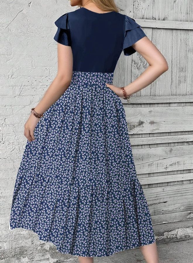 Tepveisoy Women's floral print high waist fashionable stitching elegant temperament dress  - Image 3