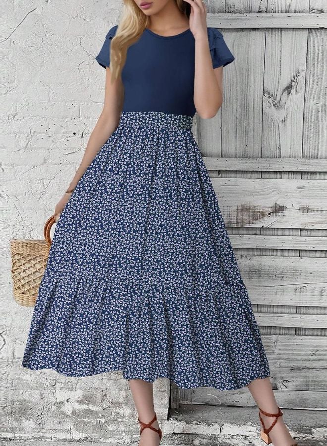 Tepveisoy Women's floral print high waist fashionable stitching elegant temperament dress  - Image 2