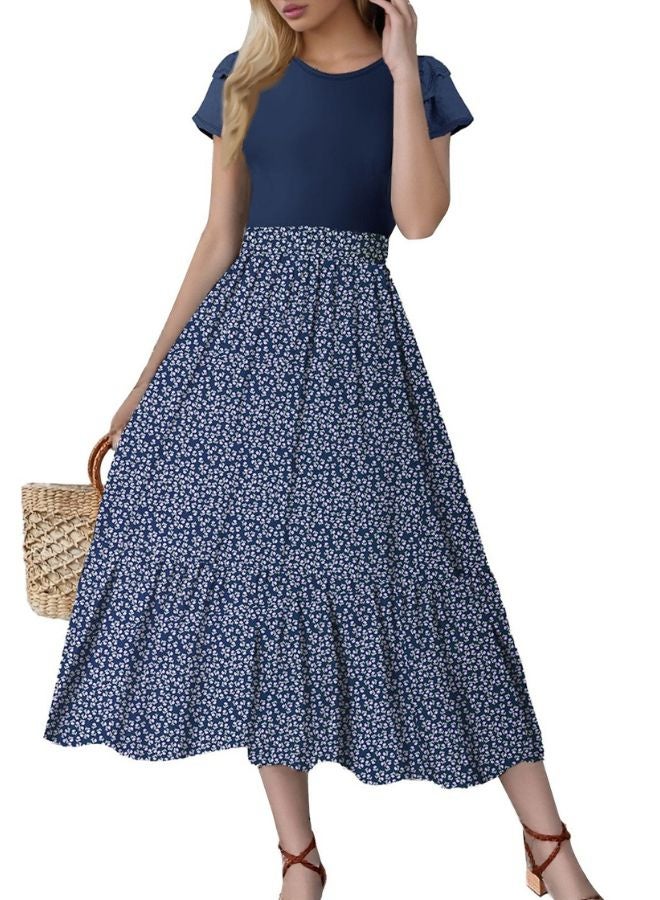 Tepveisoy Women's floral print high waist fashionable stitching elegant temperament dress  - Image 1