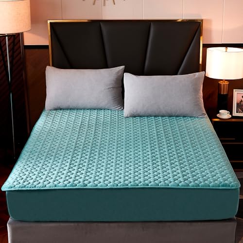 Pangzi Flannel Fitted Sheet,Plush Thicken Mattress Cover Warm Velvety Soft Heavyweight Non-Slip Protective Cover Around Winter Warm Fuzzy Bottom Sheet (Twin,Green) - Image 1