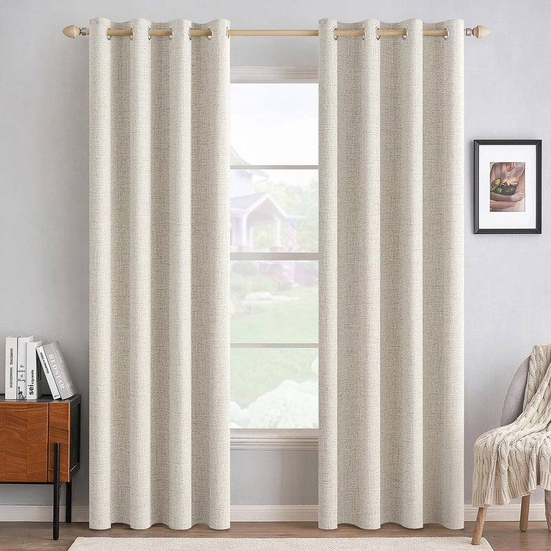 MIULEE 100% Blackout Linen Curtains for Bedroom Thermal Insulated Birch Grommet Room Darkening Curtains & Drapes for Living Room Nursery 52 x 84 Inch (2 Panels) - Image 1