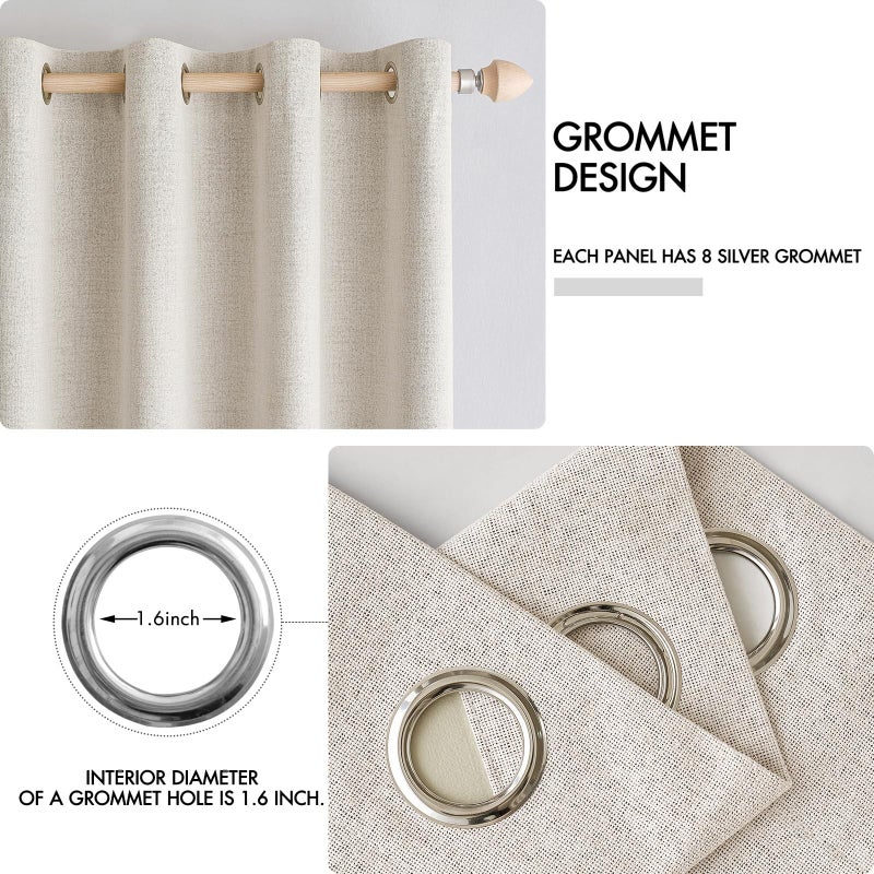 MIULEE 100% Blackout Linen Curtains for Bedroom Thermal Insulated Birch Grommet Room Darkening Curtains & Drapes for Living Room Nursery 52 x 84 Inch (2 Panels) - Image 4