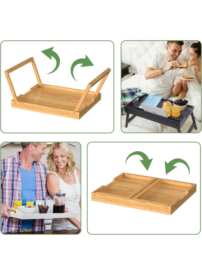 طاولة سرير من البامبو بأرجل قابلة للطي، صينية فطار في السرير لتناول الطعام، طاولة قابلة للطي للكنبة والسرير وتناول الطعام والعمل، صينية تقديم للوجبات الخفيفة واللاب توب، بني، كبيرة - Image 3