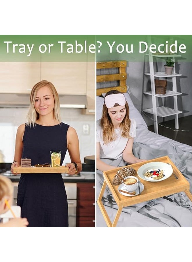 طاولة سرير من البامبو بأرجل قابلة للطي، صينية فطار في السرير لتناول الطعام، طاولة قابلة للطي للكنبة والسرير وتناول الطعام والعمل، صينية تقديم للوجبات الخفيفة واللاب توب، بني، كبيرة - Image 4