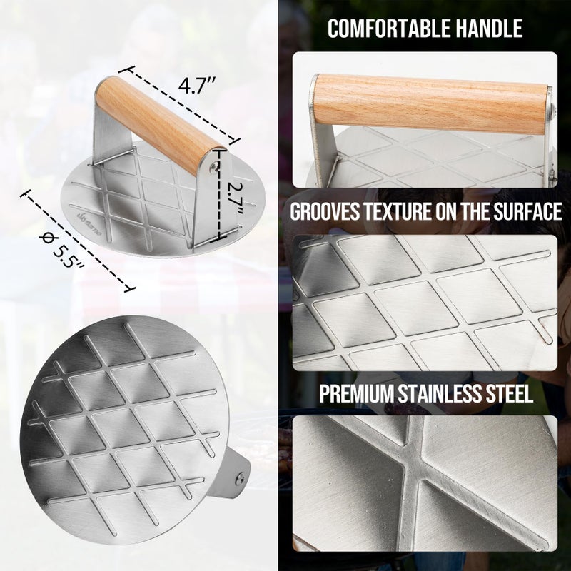 Skyflame 3-in-1 Smashed Burger Kit, Stainless Steel Burger Press, Griddle Spatula and Cast Iron Scrubber, BBQ Grill Accessories Set for Indoor Outdoor Cooking - Image 3