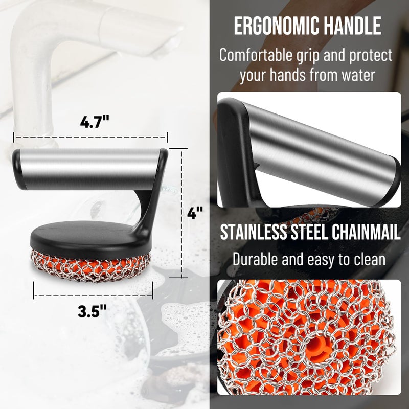 Skyflame 3-in-1 Smashed Burger Kit, Stainless Steel Burger Press, Griddle Spatula and Cast Iron Scrubber, BBQ Grill Accessories Set for Indoor Outdoor Cooking - Image 4