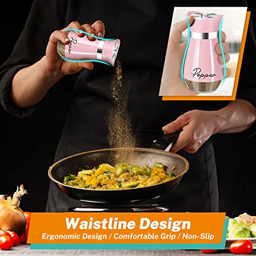 Arrozon Pink Salt and Pepper Shakers Set with Holder,4 oz Kitchen Decor and Accessories Home Essentials Cute Household Items for Mother's Day Housewarming Gift Refillable Design (Pink) - Image 5