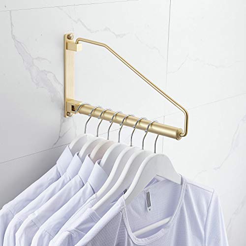 Hiendure Folding Clothes Hanger Gold Brushed Drying Clothes Rack Wall-Mounted Space Saver for Laundry Room Closet, Brass, 12 Inch - Image 1