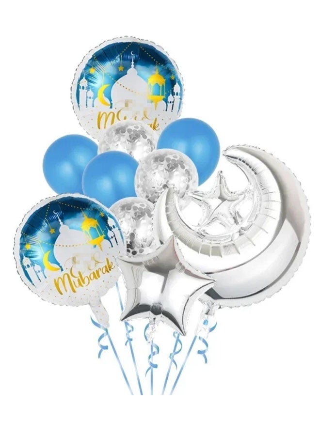 10-Piece Festival Decorative Moon Stars Inflatable Balloon Set Blue