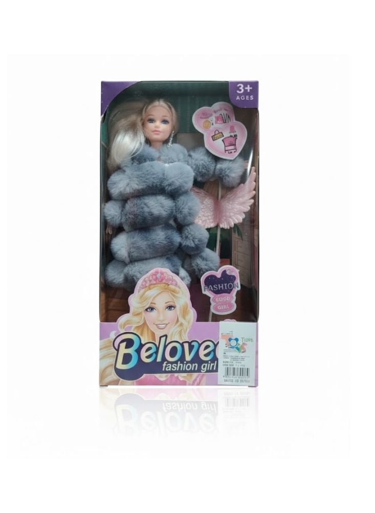 Belove دمية باربي أنيقة، دمية فتاة، معطف فرو صناعي رمادي، لعبة باربي على طراز باربي مع إكسسوارات - Image 4