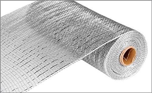 Craig Bachman Wide Foil Deco Poly Mesh Ribbon 10 Inches x 30 Feet Silver Silver Foil - Image 1