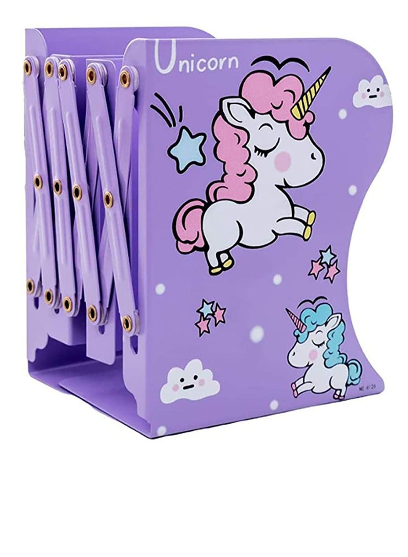 Y&D Telescopic Book Stand, Folding Stand Metal Unicorn Cartoon Look Bookshelf Reading Frame effectual Sturdy and Nonslip for Books/Movies/CDs/Video Games - Image 1