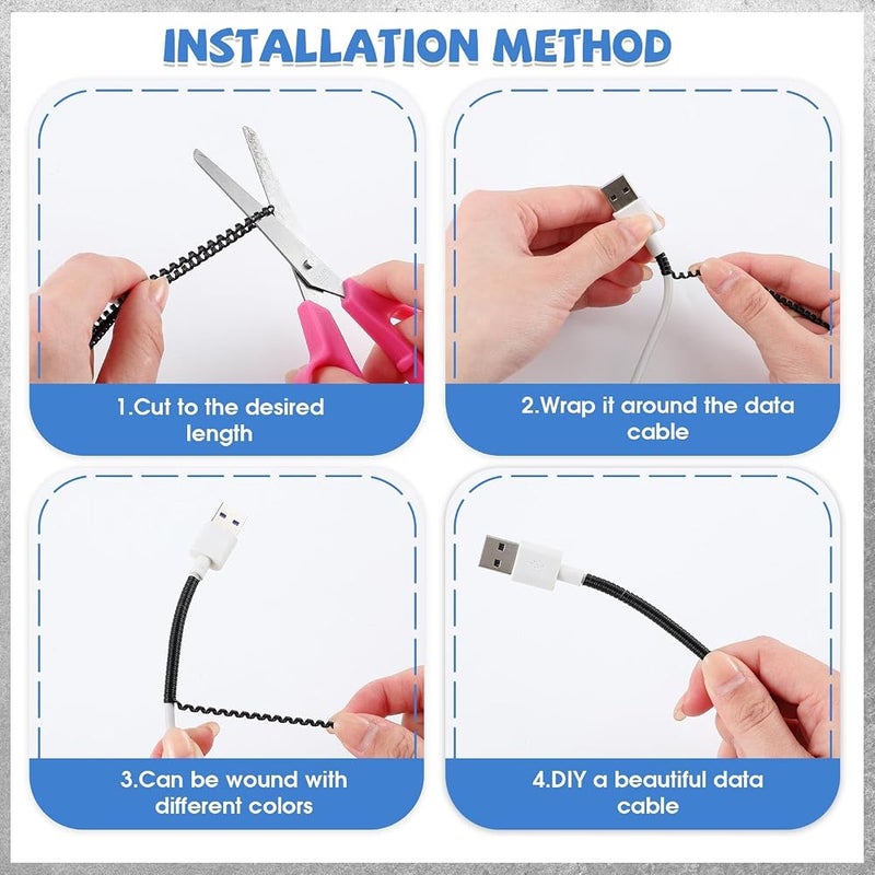 Frienda 10 Pcs Spiral Cord Protector Chargers Protector Pets No Chew Data Cable Protective Sleeve Headphone Charger Saver USB Cable Cover Wire Repair for Phone USB (Black and White) - Image 4