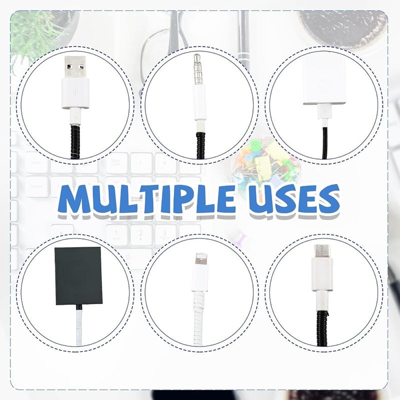 Frienda 10 Pcs Spiral Cord Protector Chargers Protector Pets No Chew Data Cable Protective Sleeve Headphone Charger Saver USB Cable Cover Wire Repair for Phone USB (Black and White) - Image 3