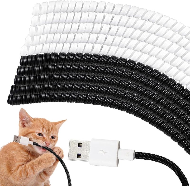 Frienda 10 Pcs Spiral Cord Protector Chargers Protector Pets No Chew Data Cable Protective Sleeve Headphone Charger Saver USB Cable Cover Wire Repair for Phone USB (Black and White) - Image 1