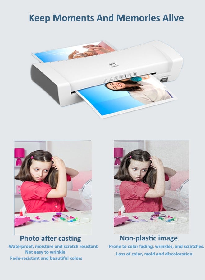 4 in 1 Hot And Cold Laminating Machine, A4A5A6 Laminator Machine Set, Thermal Laminator for Home Office School Use, 9 inches Max Width,Paper Trimmer,Corner Rounder (15 Laminating Pouches)
