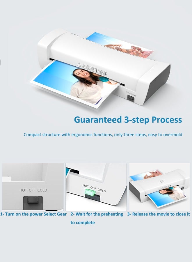 4 in 1 Hot And Cold Laminating Machine, A4A5A6 Laminator Machine Set, Thermal Laminator for Home Office School Use, 9 inches Max Width,Paper Trimmer,Corner Rounder (15 Laminating Pouches)