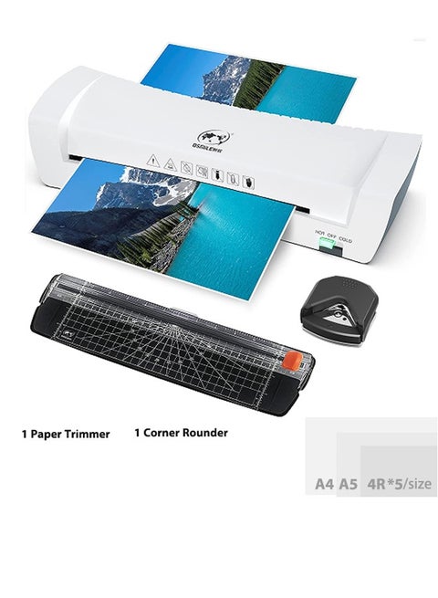 4 in 1 Hot And Cold Laminating Machine, A4A5A6 Laminator Machine Set, Thermal Laminator for Home Office School Use, 9 inches Max Width,Paper Trimmer,Corner Rounder (15 Laminating Pouches)