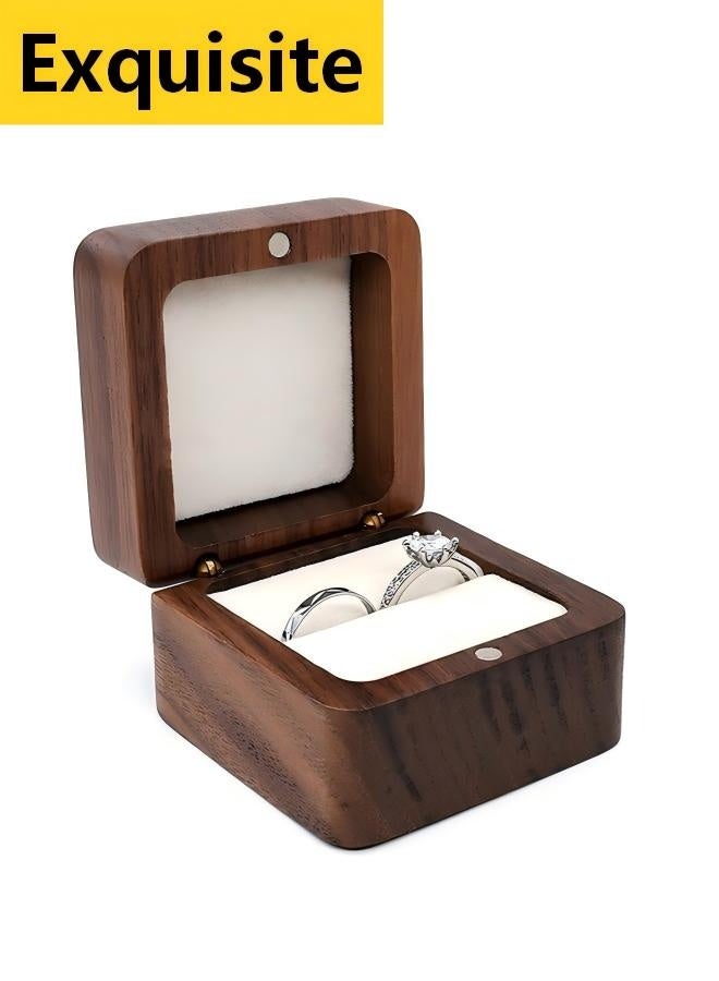 Exquisite Engagement Ring Box Wooden Ring Box With Velvet Jewelry Display Gift Box Earrings Coin Storage Box for Proposal Engagement Wedding Anniversary Square 5.5*5.5*3.5cm - Image 1
