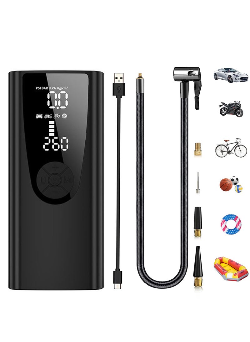 Air Compressor Portable Tyre Inflator 8000mAh Rechargeable Bike Pump Cordless Air Pump with Digital Display Power Bank LED Light Digital Pressure Gauge for Car Bike Motorcycle Ball - Image 1