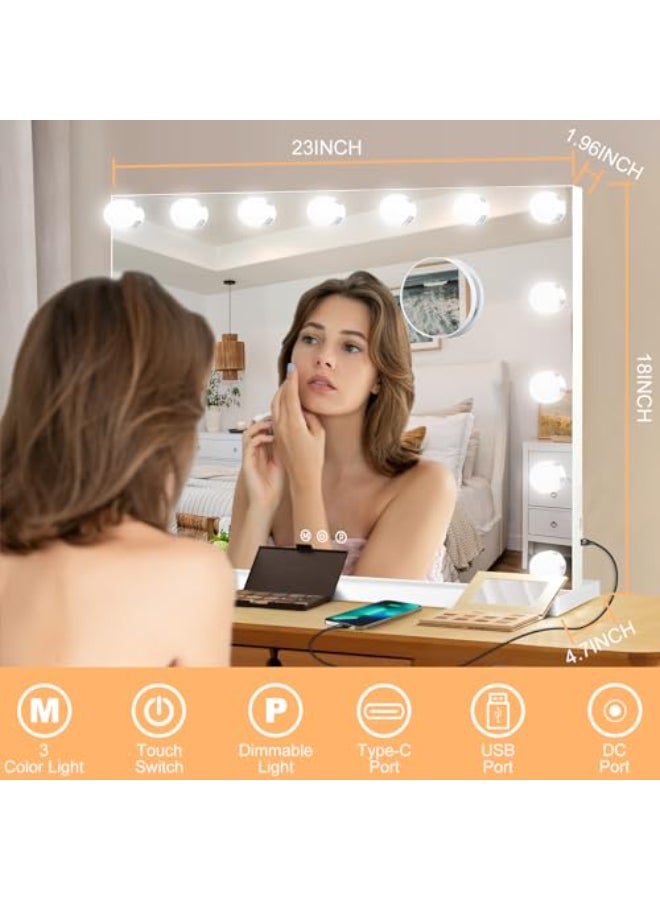 Moonee Vanity Mirror with Lights Hollywood Lighted Makeup Mirror with 15 Dimmable Bulbs and 10X Magnification 3 Colors Modes Light Up Mirror Perfect Valentines Day Gift for Her23 x 18 - Image 3