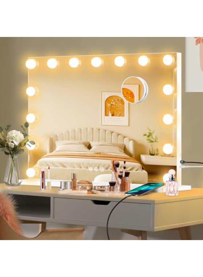 Moonee Vanity Mirror with Lights Hollywood Lighted Makeup Mirror with 15 Dimmable Bulbs and 10X Magnification 3 Colors Modes Light Up Mirror Perfect Valentines Day Gift for Her23 x 18 - Image 1