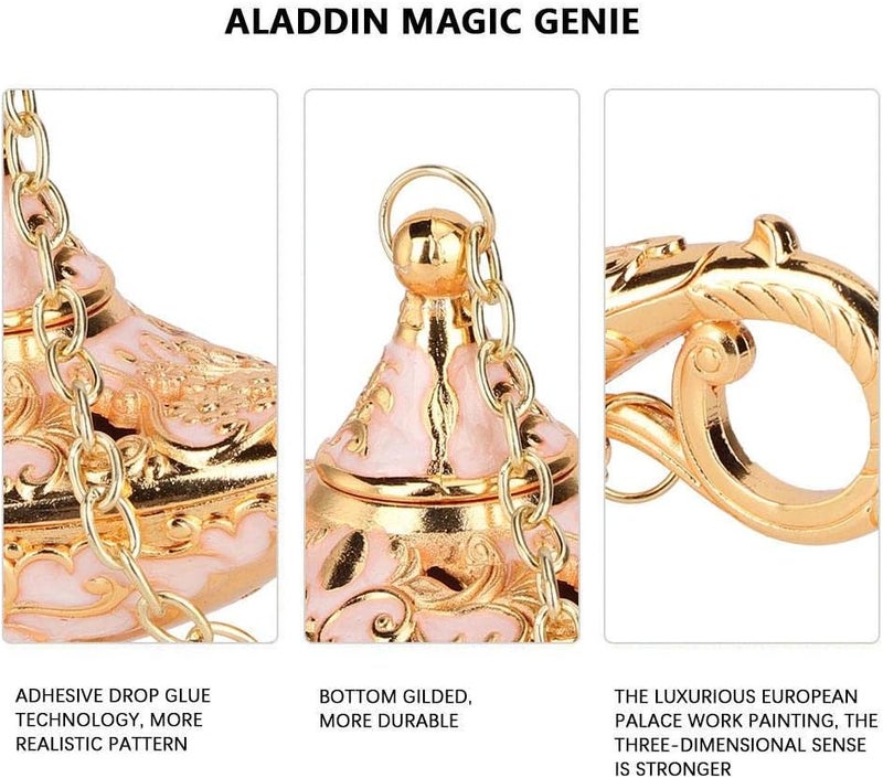 klarako Aladdin Lamp, Art Craft Magic Genie Light Gift with Exquisite Vintage Engraving Pattern, Wishing Lamp Pot Decoration for Home, Office, Wedding, Party, Halloween, Birthday(Gold Pink) - Image 3