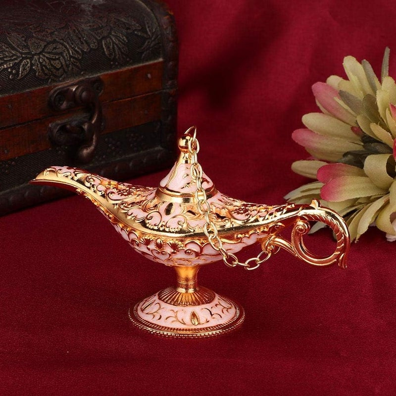klarako Aladdin Lamp, Art Craft Magic Genie Light Gift with Exquisite Vintage Engraving Pattern, Wishing Lamp Pot Decoration for Home, Office, Wedding, Party, Halloween, Birthday(Gold Pink) - Image 4