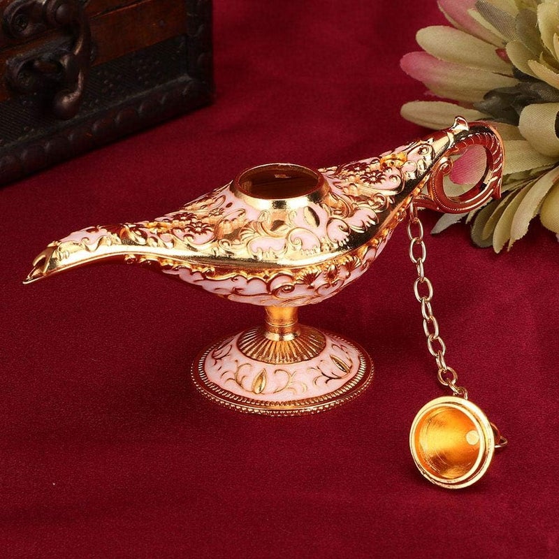 klarako Aladdin Lamp, Art Craft Magic Genie Light Gift with Exquisite Vintage Engraving Pattern, Wishing Lamp Pot Decoration for Home, Office, Wedding, Party, Halloween, Birthday(Gold Pink) - Image 5