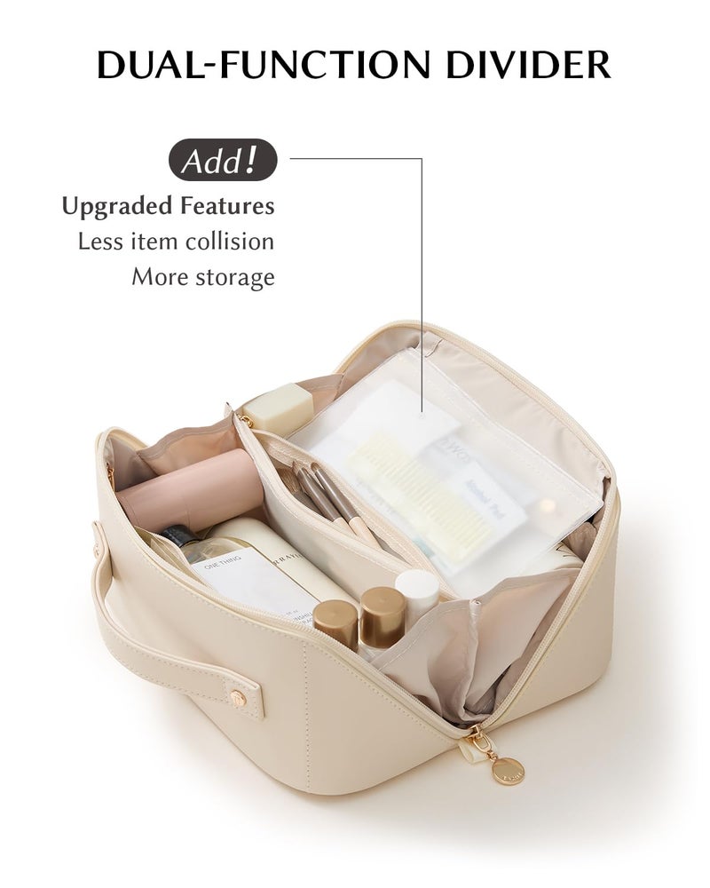 EACHY Travel Makeup Bag,Large Capacity Cosmetic Bags for Women,Waterproof Portable Pouch Open Flat Toiletry Bag Make up Bag with Divider and Handle - Image 5