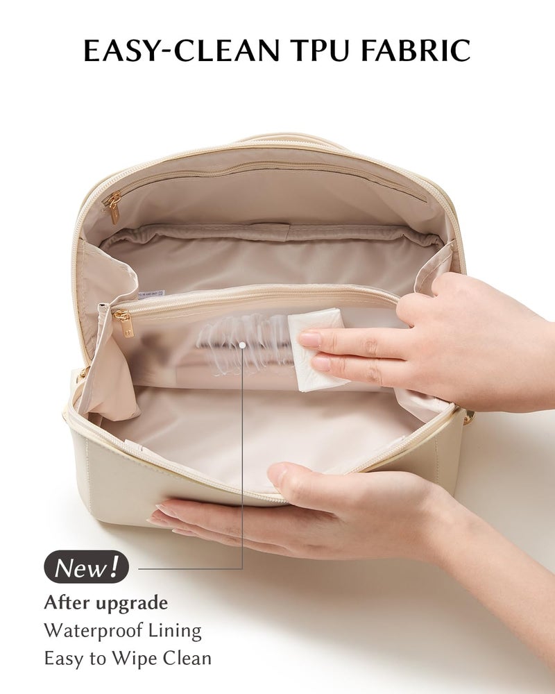 EACHY Travel Makeup Bag,Large Capacity Cosmetic Bags for Women,Waterproof Portable Pouch Open Flat Toiletry Bag Make up Bag with Divider and Handle - Image 3