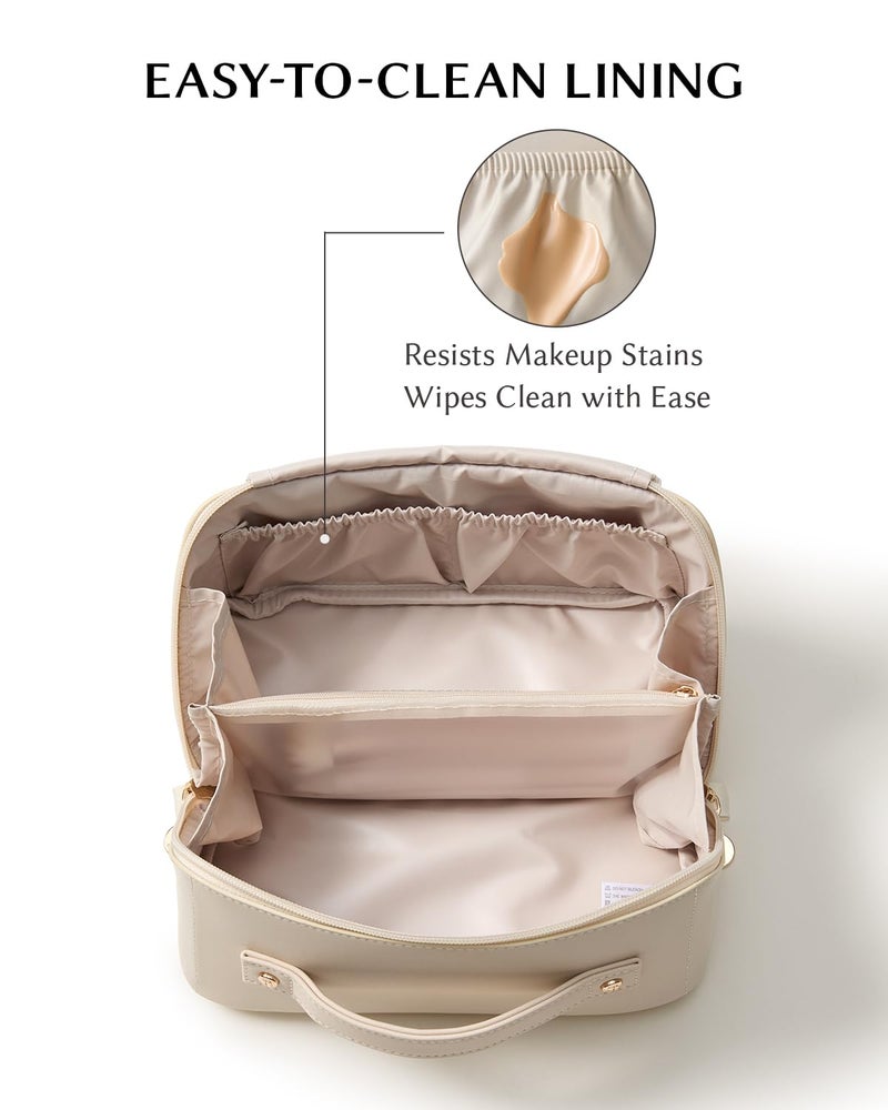 EACHY Travel Makeup Bag,Large Capacity Cosmetic Bags for Women,Waterproof Portable Pouch Open Flat Toiletry Bag Make up Bag with Divider and Handle - Image 2