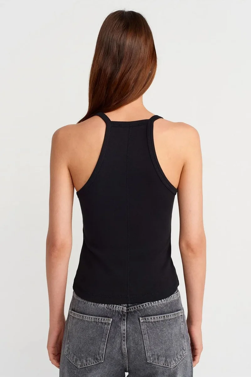 Dilvin Black DILVIN Slim Fit Ribbed Knit Cami Blouse for Women | Best Price UAE