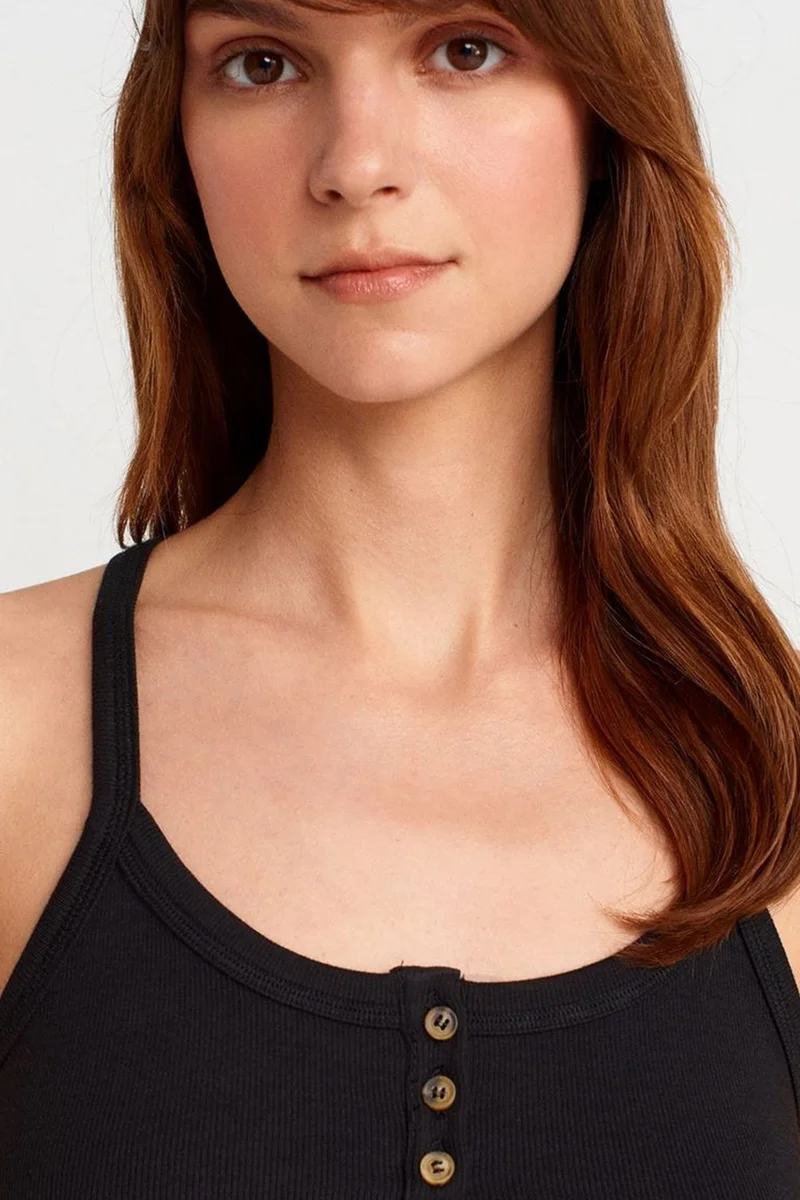 Dilvin Black DILVIN Slim Fit Ribbed Knit Cami Blouse for Women | Best Price UAE
