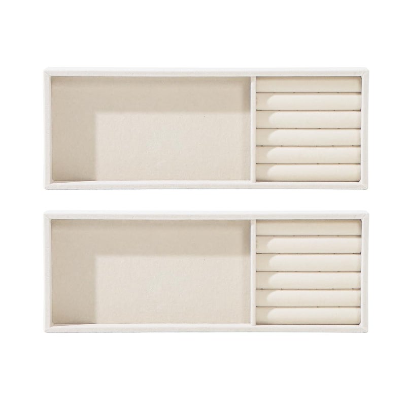 Coward 2Pcs Desk Drawer Storage Tray, Nightstand Organizer, Necklace Bracelet Ring Earring Jewelry Display, Grid Table Organizer Holder for Sunglass, Phone, Watch, Perfume (2 grid)/Beige - Image 2
