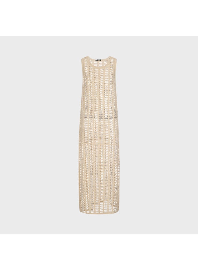 Zara Women'S Elegant And Graceful Shimmer Hollow-Out Sleeveless Straight Long Dress - Image 2